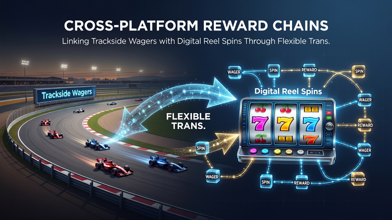 Diagram showing flexible transaction flows between racetrack betting terminals and online slot platforms