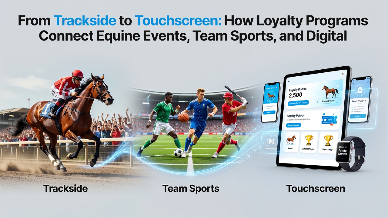 Mobile screen displaying unified loyalty dashboard with horse racing points, soccer bet rewards, and slot reel bonuses merged into one balance