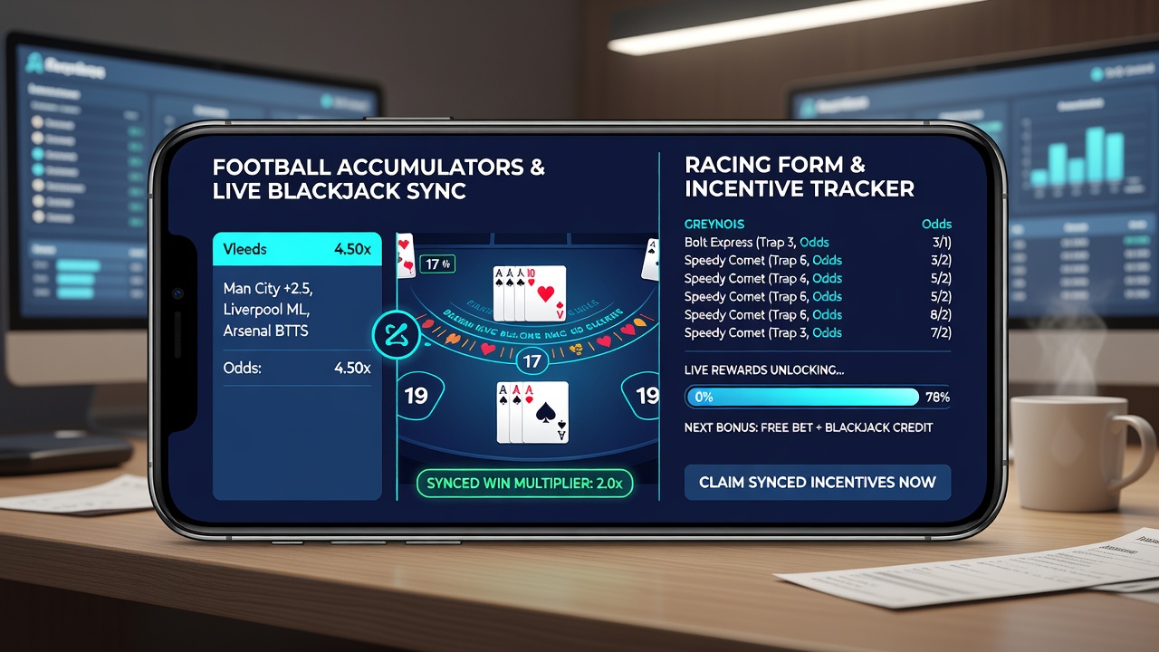User dashboard displaying synchronized rewards across football, blackjack, and horse racing sections