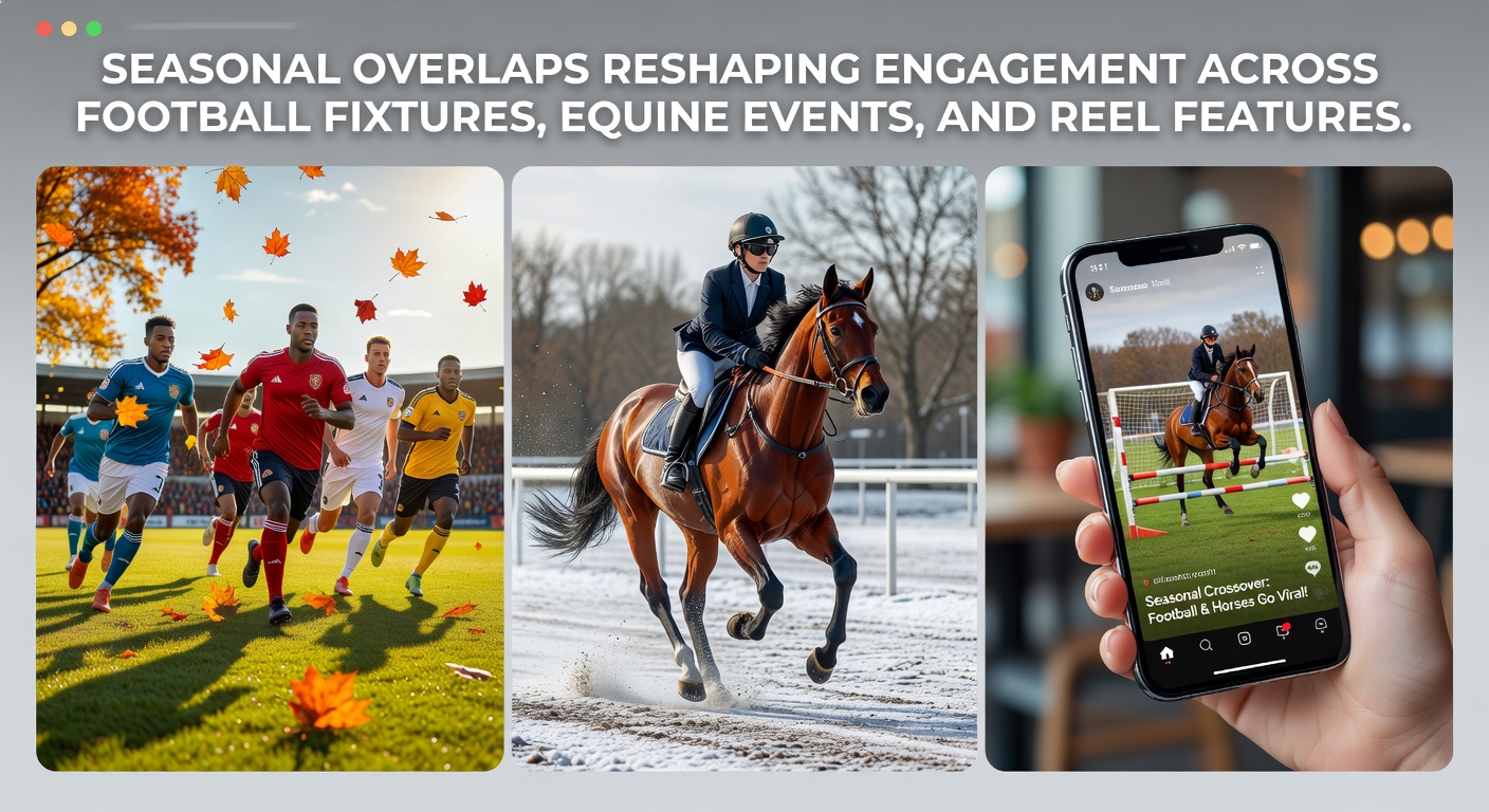 Mobile screen showing seamless transitions between live football, equine events, and reel games during seasonal overlaps