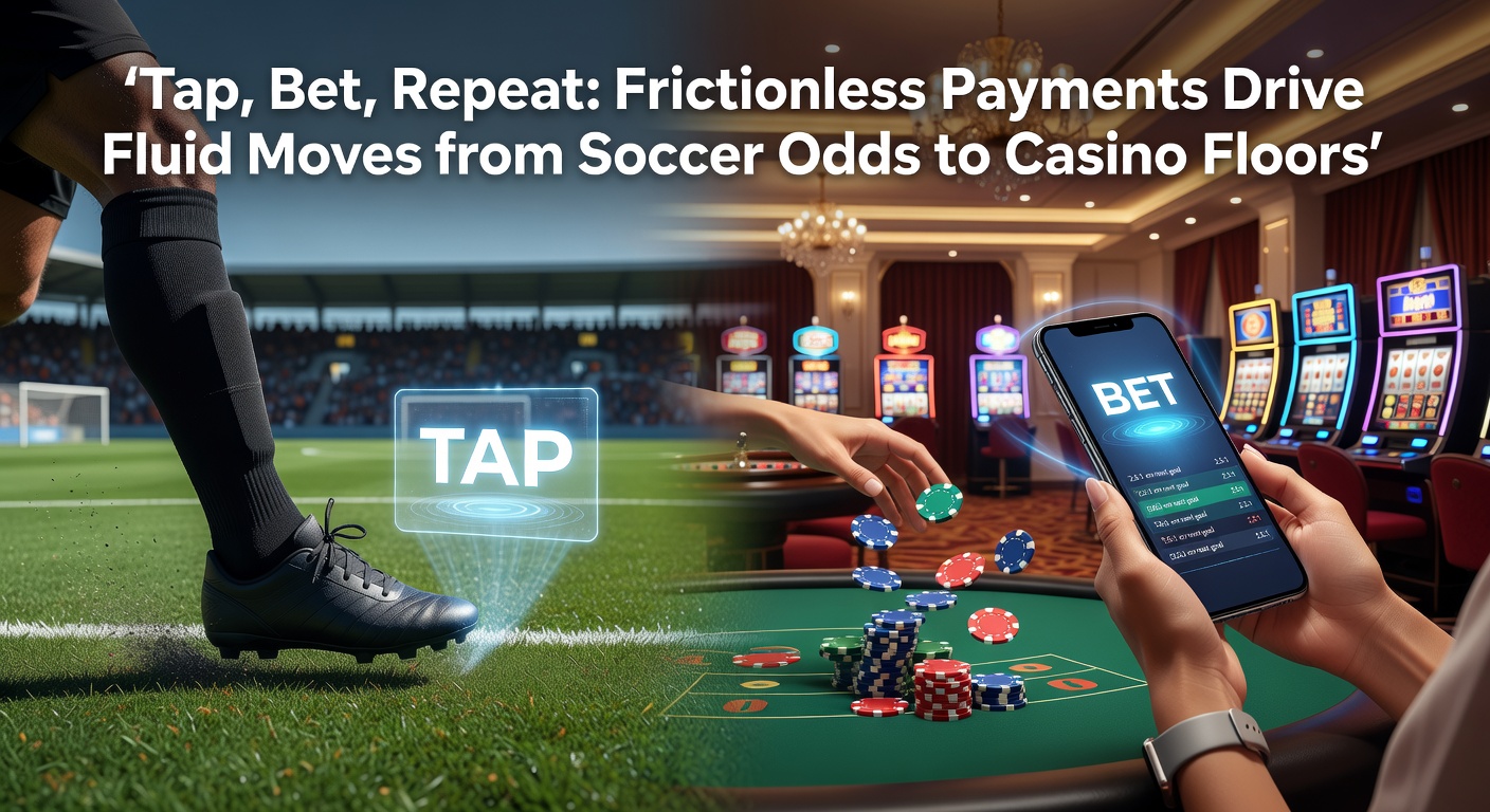 Mobile phone screen showing one-tap payment confirmation during a soccer bet transitioning to a casino slot spin